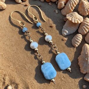 Beachy Boho Aquamarine & Freshwater Pearl Earrings